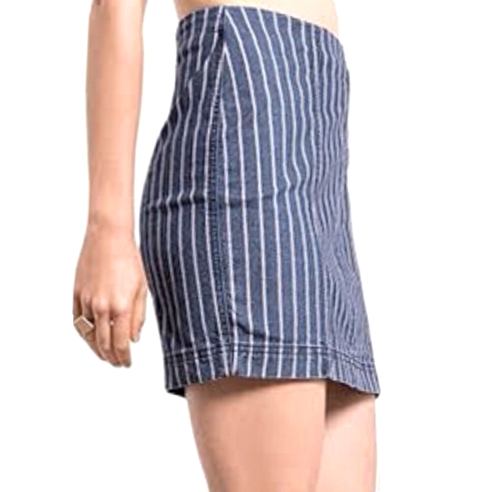 Others Follow Dark Indigo Lexi High Rise Pinstripe Stretch Denim Skirt Medium